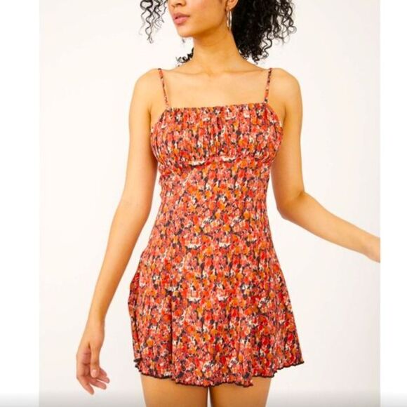 NWT Free People Jamie Strappy Printed Mini Dress / Rouge Combo - Picture 1 of 6